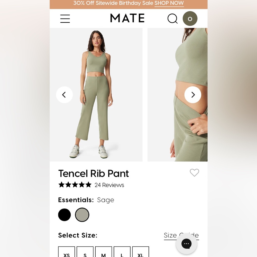 NWT MATE the Label. Tencel Rib Pant - SAGE / M